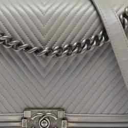Chanel Grey Chevron Quilted Leather New Medium Boy Bag