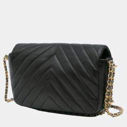 Pre Owned Chanel Black Mini Rectangular Chevron Lambskin Chain Around Flap Bag