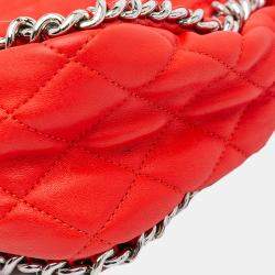 Pre Owned Chanel Red Maxi Washed Lambskin Chain Around Flap Bag