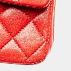 Pre Owned Chanel Red Medium Classic Lambskin Double Flap Bag