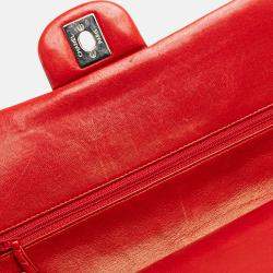 Pre Owned Chanel Red Medium Classic Lambskin Double Flap Bag