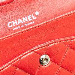 Pre Owned Chanel Red Medium Classic Lambskin Double Flap Bag