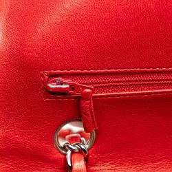 Pre Owned Chanel Red Medium Classic Lambskin Double Flap Bag
