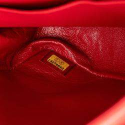 Pre Owned Chanel Red Medium Classic Lambskin Double Flap Bag