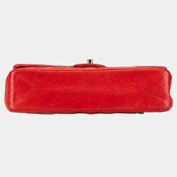 Pre Owned Chanel Red Medium Classic Lambskin Double Flap Bag