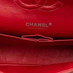 Pre Owned Chanel Red Medium Classic Lambskin Double Flap Bag
