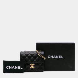 Pre Owned Chanel Black Quilted Lambskin Micro Single Flap Bag