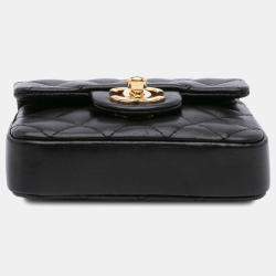 Pre Owned Chanel Black Quilted Lambskin Micro Single Flap Bag