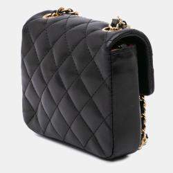 Pre Owned Chanel Black Quilted Lambskin Micro Single Flap Bag