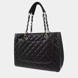 Pre Owned Chanel Black Calfskin Grand Shopping Tote Bag