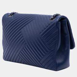 Pre Owned Chanel Dark Blue Quilted Lambskin Large CC Crossing Flap Bag