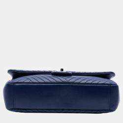 Pre Owned Chanel Dark Blue Quilted Lambskin Large CC Crossing Flap Bag