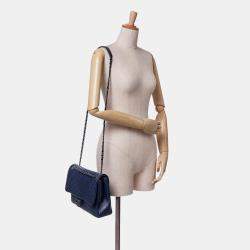 Pre Owned Chanel Dark Blue Quilted Lambskin Large CC Crossing Flap Bag