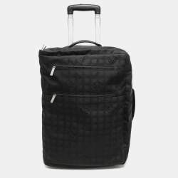 Chanel Black Nylon Travel Ligne 2 Wheeled Trolley Rolling Luggage