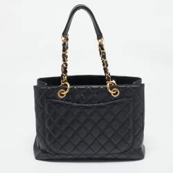مملوكة مسبقًا Chanel Black Quilted Caviar Leather Grand GST Shopper Tote Bag
