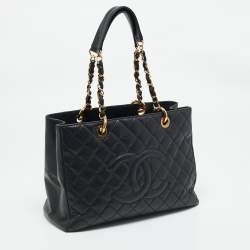 مملوكة مسبقًا Chanel Black Quilted Caviar Leather Grand GST Shopper Tote Bag