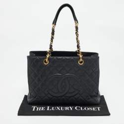 مملوكة مسبقًا Chanel Black Quilted Caviar Leather Grand GST Shopper Tote Bag