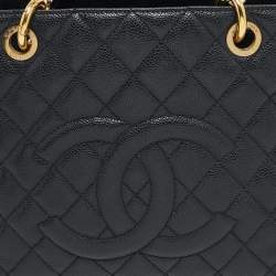 مملوكة مسبقًا Chanel Black Quilted Caviar Leather Grand GST Shopper Tote Bag