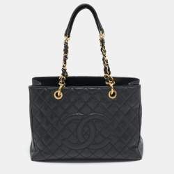 مملوكة مسبقًا Chanel Black Quilted Caviar Leather Grand GST Shopper Tote Bag