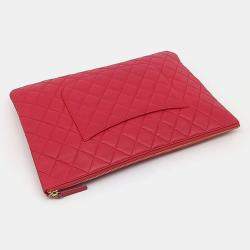Chanel Red Leather Large Clutch Bag