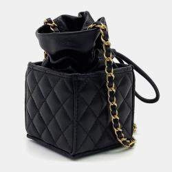 Pre Owned Chanel Black Leather Mini Bucket Chain Crossbody  Bag