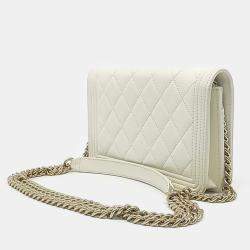 Pre Owned Chanel Cream Leather Caviar Boy WOC Mini Crossbody Bag