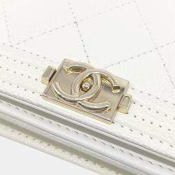 Pre Owned Chanel Cream Leather Caviar Boy WOC Mini Crossbody Bag