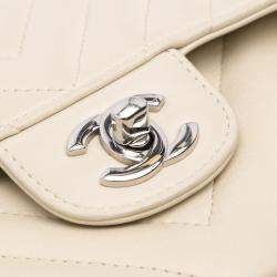 Chanel White Small Classic Chevron Lambskin Double Flap Bag