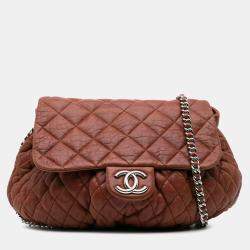Pre Owned Chanel Brown Large Quilted Lambskin Chain Around Flap Bag