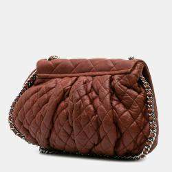 Pre Owned Chanel Brown Large Quilted Lambskin Chain Around Flap Bag