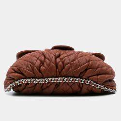 Pre Owned Chanel Brown Large Quilted Lambskin Chain Around Flap Bag