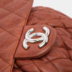Pre Owned Chanel Brown Large Quilted Lambskin Chain Around Flap Bag