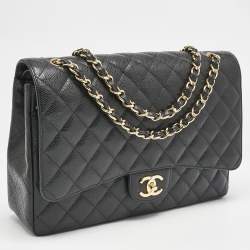 Chanel Black Quilted Caviar Leather Maxi Classic Double Flap Bag