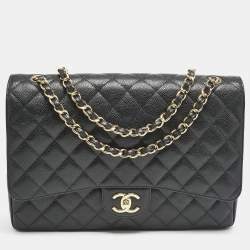 Chanel Black Quilted Caviar Leather Maxi Classic Double Flap Bag