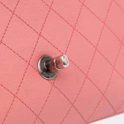 Pre Owned Chanel Pink Quilted Calfskin Straight Lined Flap Bag