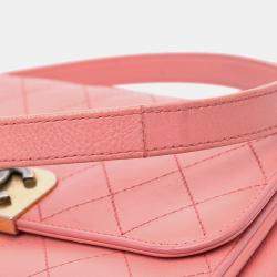 Pre Owned Chanel Pink Quilted Calfskin Straight Lined Flap Bag