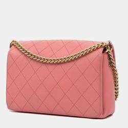 Pre Owned Chanel Pink Quilted Calfskin Straight Lined Flap Bag