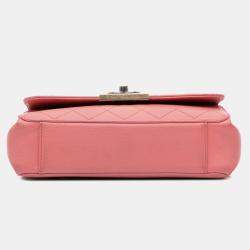 Pre Owned Chanel Pink Quilted Calfskin Straight Lined Flap Bag