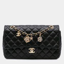 Chanel Black Medium Classic Lambskin Valentines Heart Charms Single Flap Bag