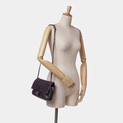 Pre Owned Chanel Plum Jumbo Quilted Caviar Easy Flap Bag