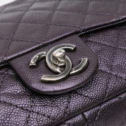 Pre Owned Chanel Plum Jumbo Quilted Caviar Easy Flap Bag