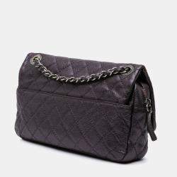 Pre Owned Chanel Plum Jumbo Quilted Caviar Easy Flap Bag