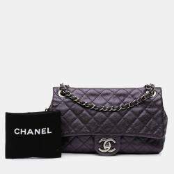 Pre Owned Chanel Plum Jumbo Quilted Caviar Easy Flap Bag