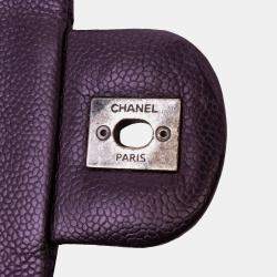 Pre Owned Chanel Plum Jumbo Quilted Caviar Easy Flap Bag