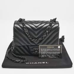 Pre Owned Chanel So Black Chevron Leather Mini Square Classic Flap Bag