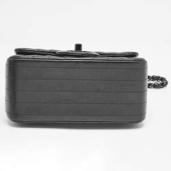 Pre Owned Chanel So Black Chevron Leather Mini Square Classic Flap Bag