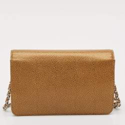 Pre Owned Chanel Gold Caviar Leather CC Timeless Wallet on Chain