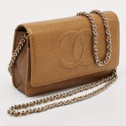 Pre Owned Chanel Gold Caviar Leather CC Timeless Wallet on Chain
