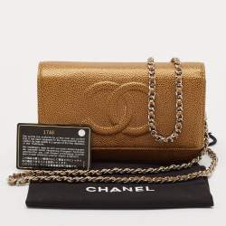 Pre Owned Chanel Gold Caviar Leather CC Timeless Wallet on Chain