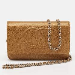Pre Owned Chanel Gold Caviar Leather CC Timeless Wallet on Chain